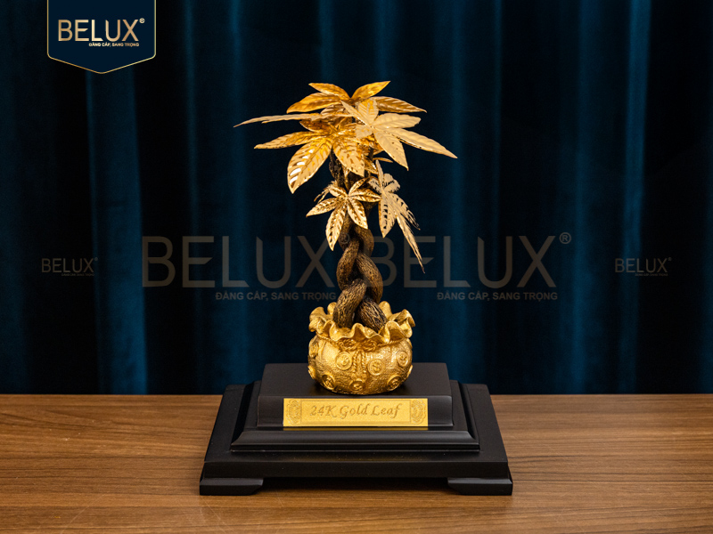 Chậu kim ngân dát vàng 24k 17x14x22cm